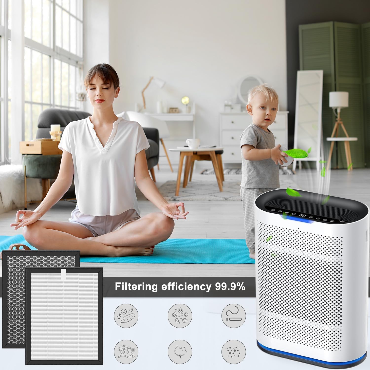 KQ-36 Filter Replacement For Air Purifier, Compatible with Aucleia KQ-36 Air Purifier, 3-in-1 High-Efficiency Carbon Filter Filtration (2 Pack) - Image 4