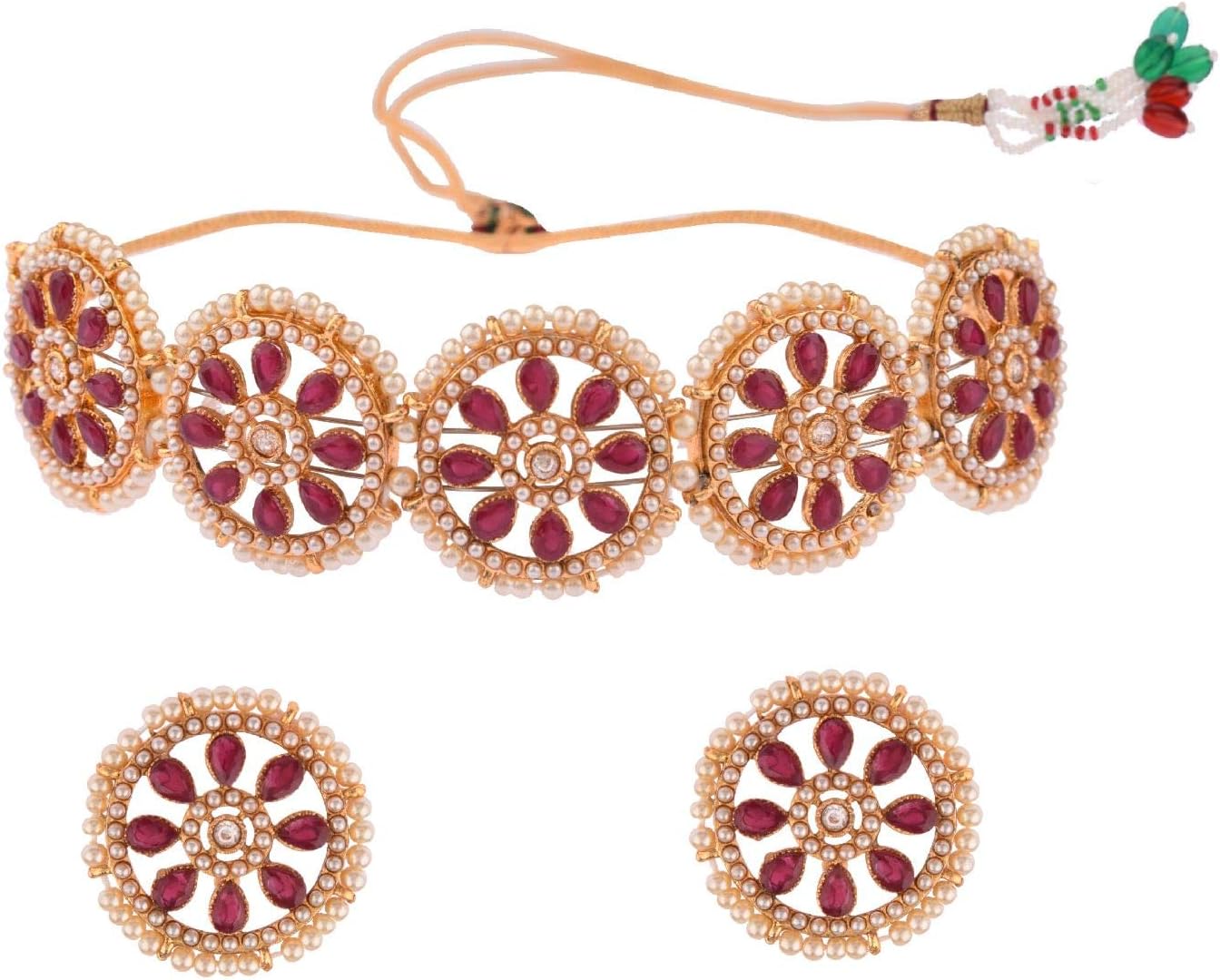 Efulgenz Pearl Choker Necklace and Earring Set Indian Jewelry Sets for Women Bollywood Jewelry Faux Pearl Floral Crystal Choker Necklace Stud Earrings Wedding Jewelry Set for Women
