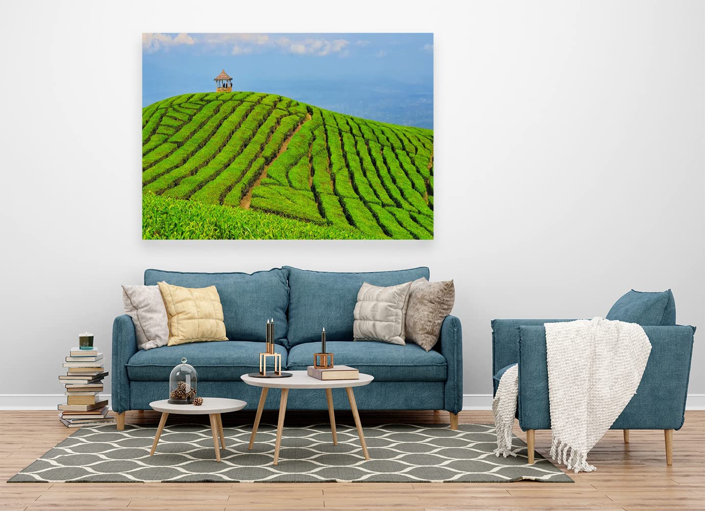 VERRE ART Wood Framed Canvas - Wall Decor for Living Room, Bedroom, Office, Hotels, Drawing Room (60in X45in) - Paddy Field Scenery