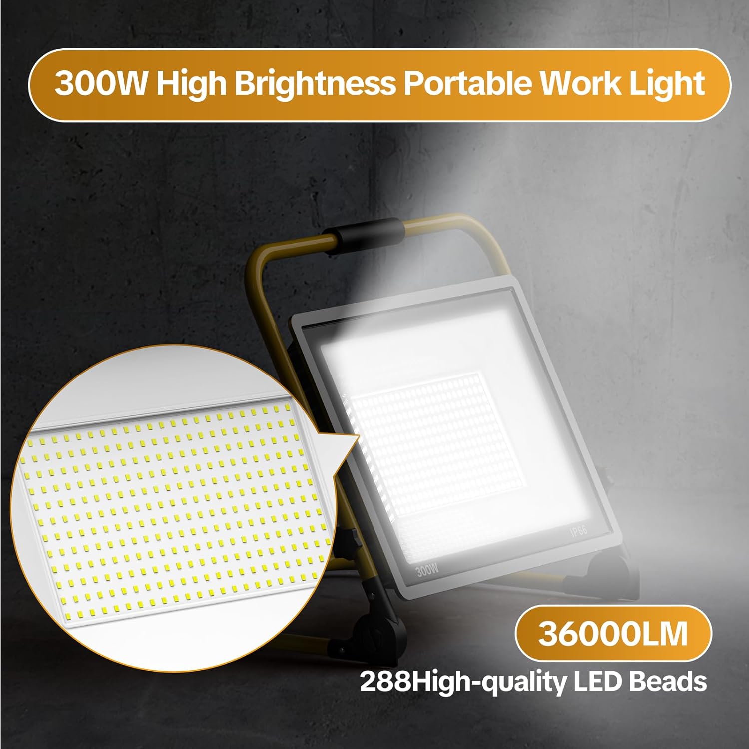 AIKVSXER 36000LM Led Work Light, 300W 6000K Portable Flood Light with 16.4FT Cord & Switch, IP66 Waterproof Worklight for Indoor Outdoor Job Site Repairing Garage Workshop, Gifts for Man