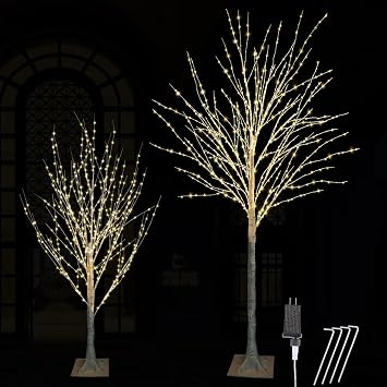 2PACK Lighted Birch Tree with Twinkle Lights, Set- 4FT, 6FT, and Twinkling or Steady Function for Selected, LED Artificial Lighted Tree for Indoor Outdoor Christmas Decoration
