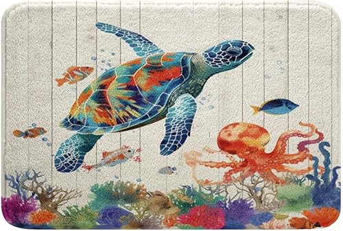 Erosebridal Alfombras de ducha antideslizantes con diseño de tortugas marinas, lindas alfombras de baño de medusas de pulpo, coloridas alfombras de