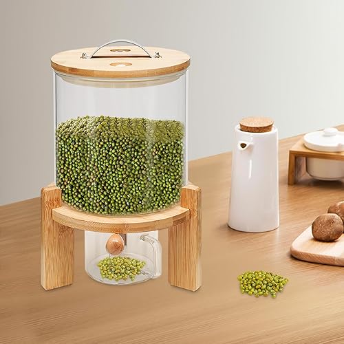 Miniatura 8 de Recipiente de harina y cereales, dispensador de arroz de vidrio de 5 litros para organización de cocina y despensa, con tapa hermética, taza