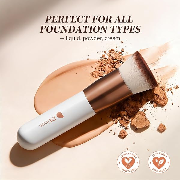 DUcare Foundation Brush Make Up Pinsel Flat Top Kabuki Brush, Synthetic Professional Liquid Blending Mineral Powder Makeup Tools, Roségold/Weiß - 5