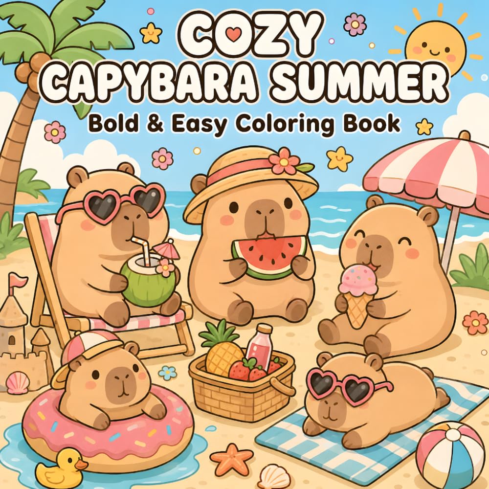Cozy Capybara Summer Bold and Easy Coloring Book