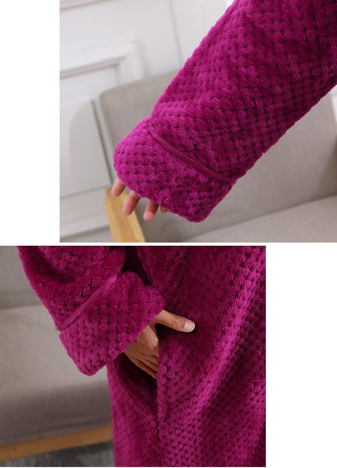 Artfasion Womens Fleece Robe Plush Long Zip Front Bathrobe with Pockets Warm Soft Zippered Bathrobes for Women - Image 5