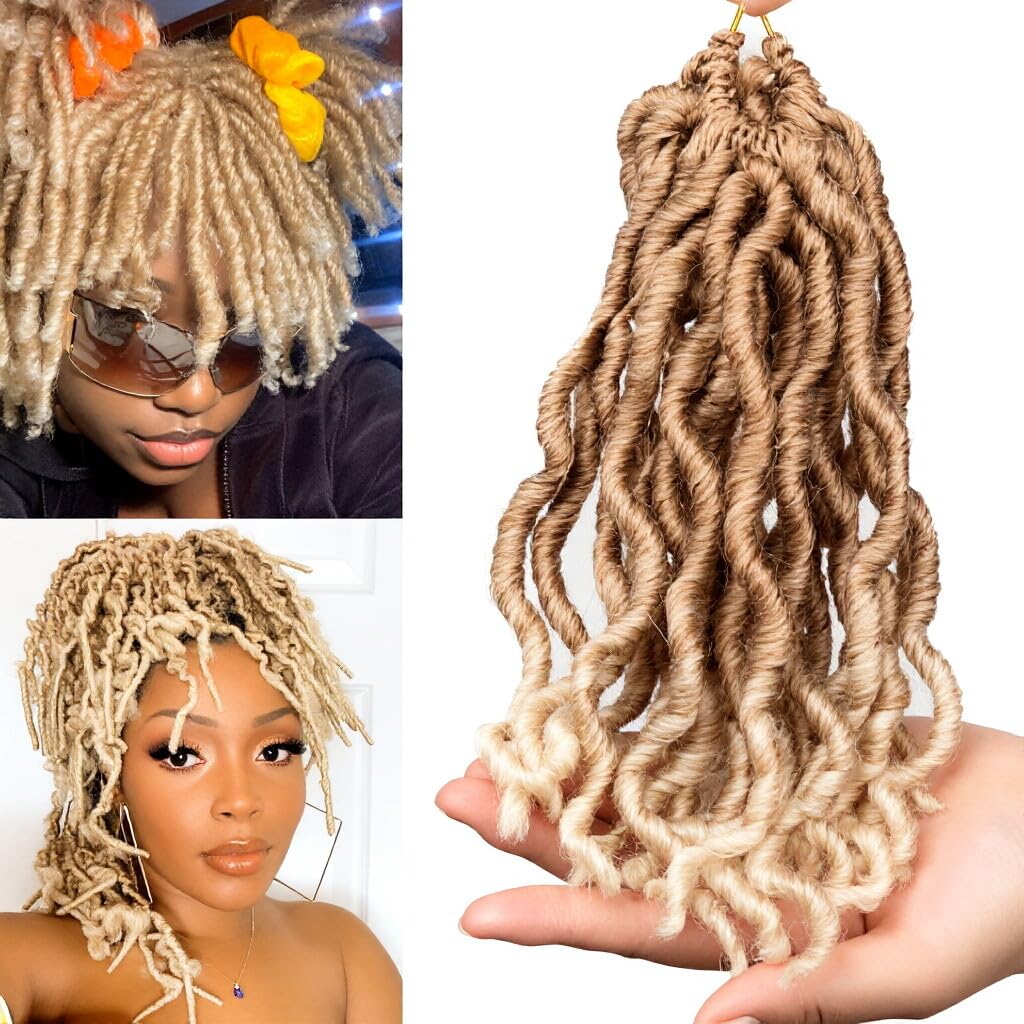 Moli Moli 144 Strands 7 Inch Black Curly Locs Crochet Hair Short Goddess Faux Locs For Women (Black)