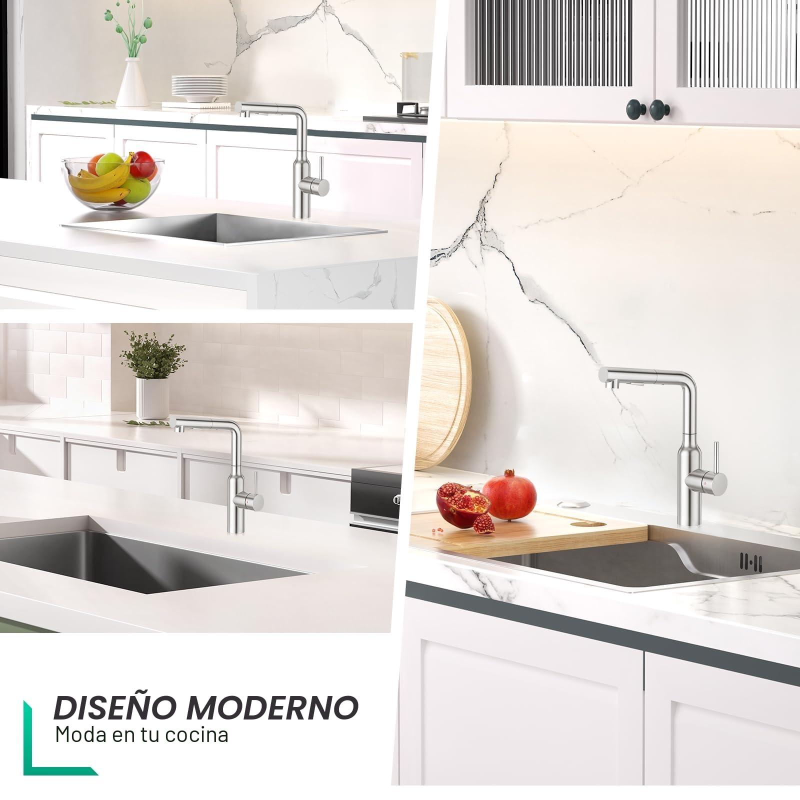 CREA Grifo Cocina para Fregadero con Ducha extraíble, Mezclador Monomando, cepillado