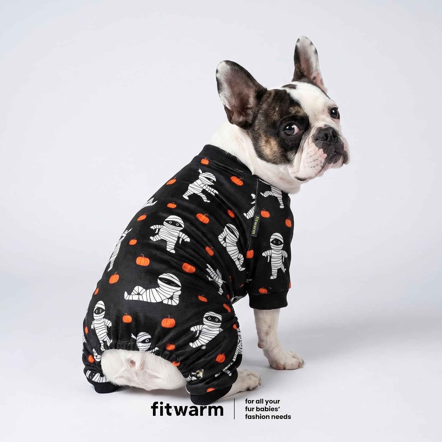Fitwarm Mummy & Pumpkin Dog Pajamas, Funny Halloween Costumes for Small Dogs Boy Girl, Spooky Pet Outfit, Black, White, Orange, Large image 2