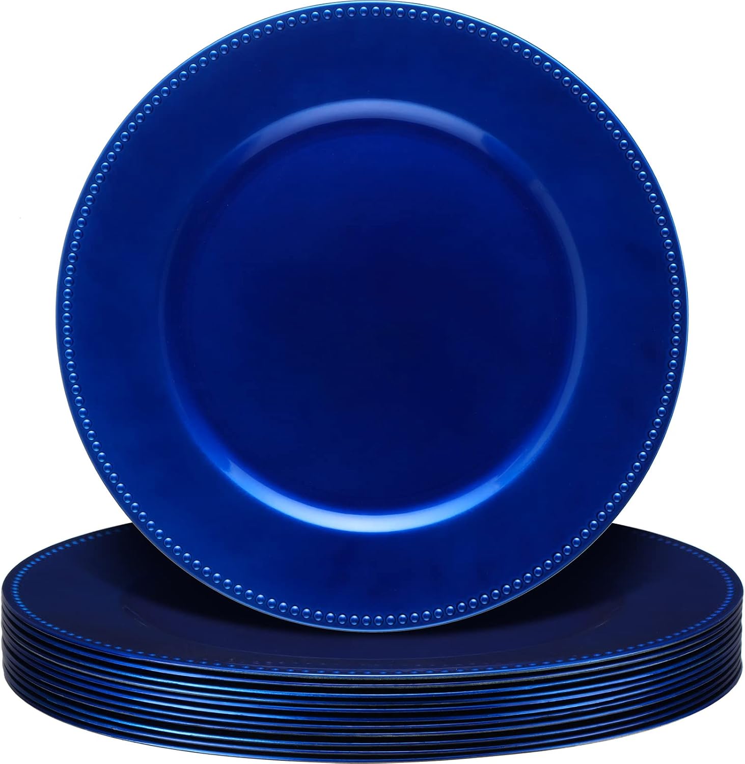 Gerrii 12 Pcs Metallic Bead Charger Plates 13 Inch Plastic Round Plates Bulk Wedding Beaded Chargers for Table Party Event Decoration(Ocean Blue,Beaded)