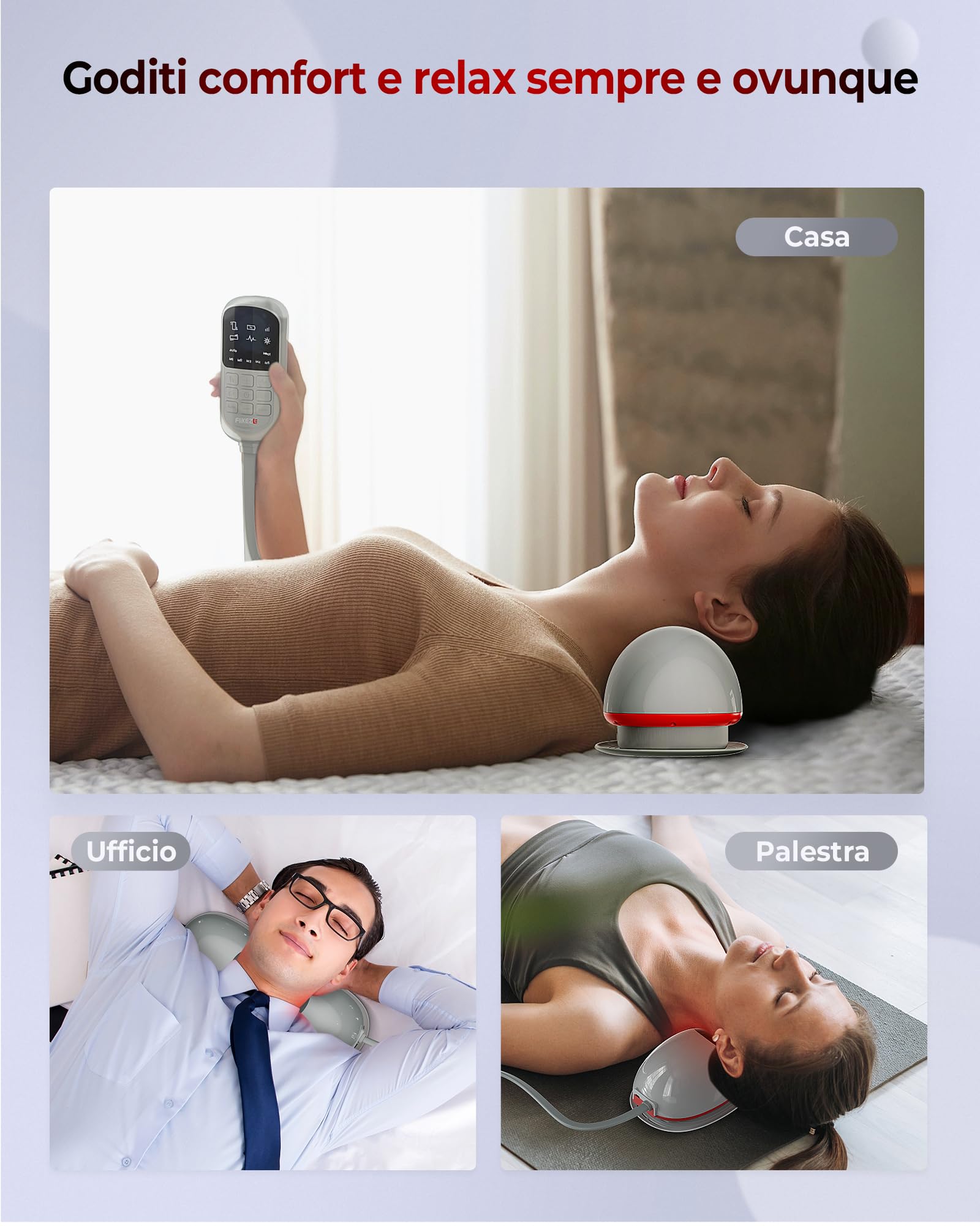 Flikeze Raddrizzatore per il collo riscaldato con terapia a luce rossa, dispositivo di trazione wireless per alleviare dolori al collo e rilassamento delle spalle, massaggiatore per il collo per casa