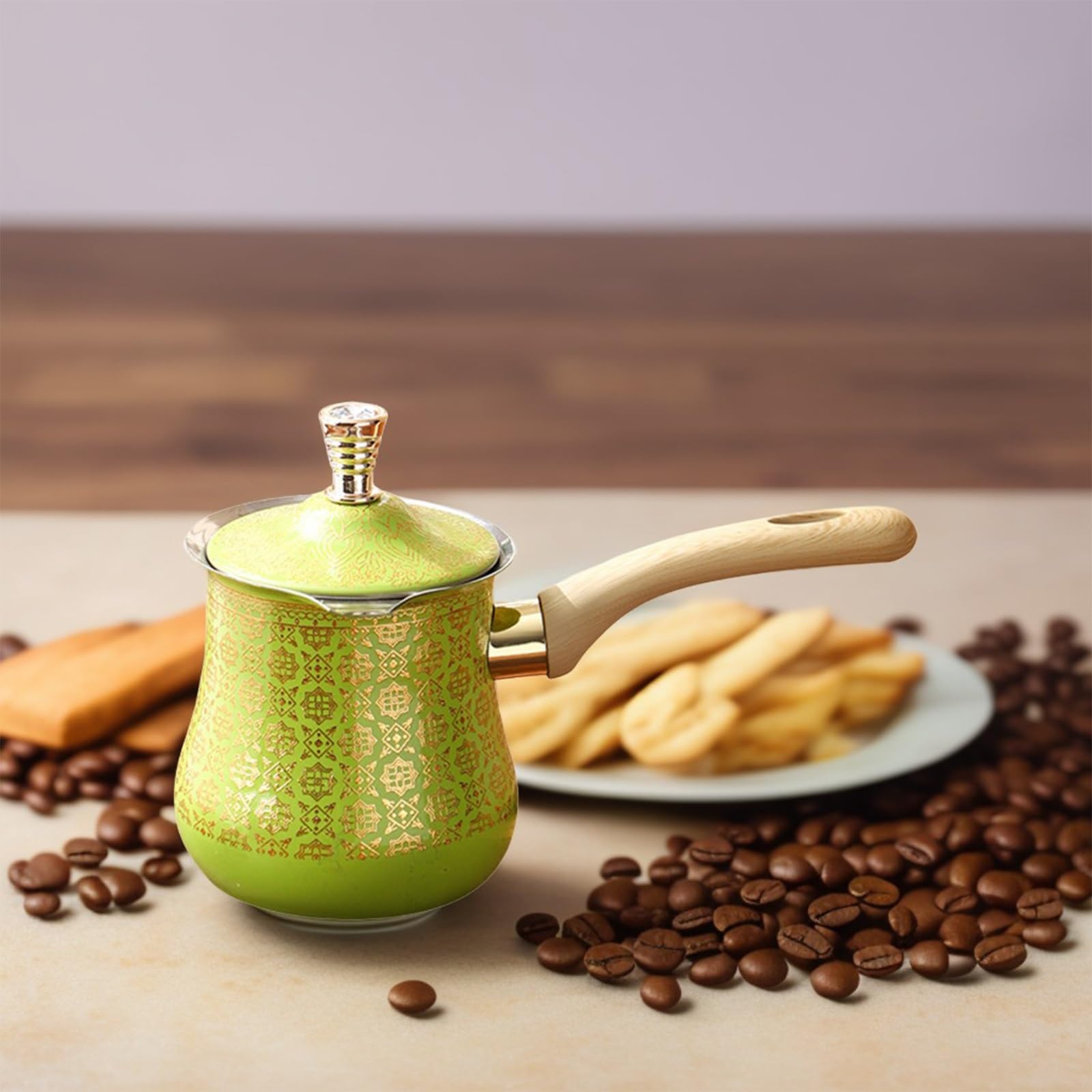 Kuty miedziany czajniczek, turecki dzbanek do kawy w stylu vintage z długim uchwytem, ​​ręcznie wykonany czajnik kompatybilny z płytą kuchenną,(720ml)