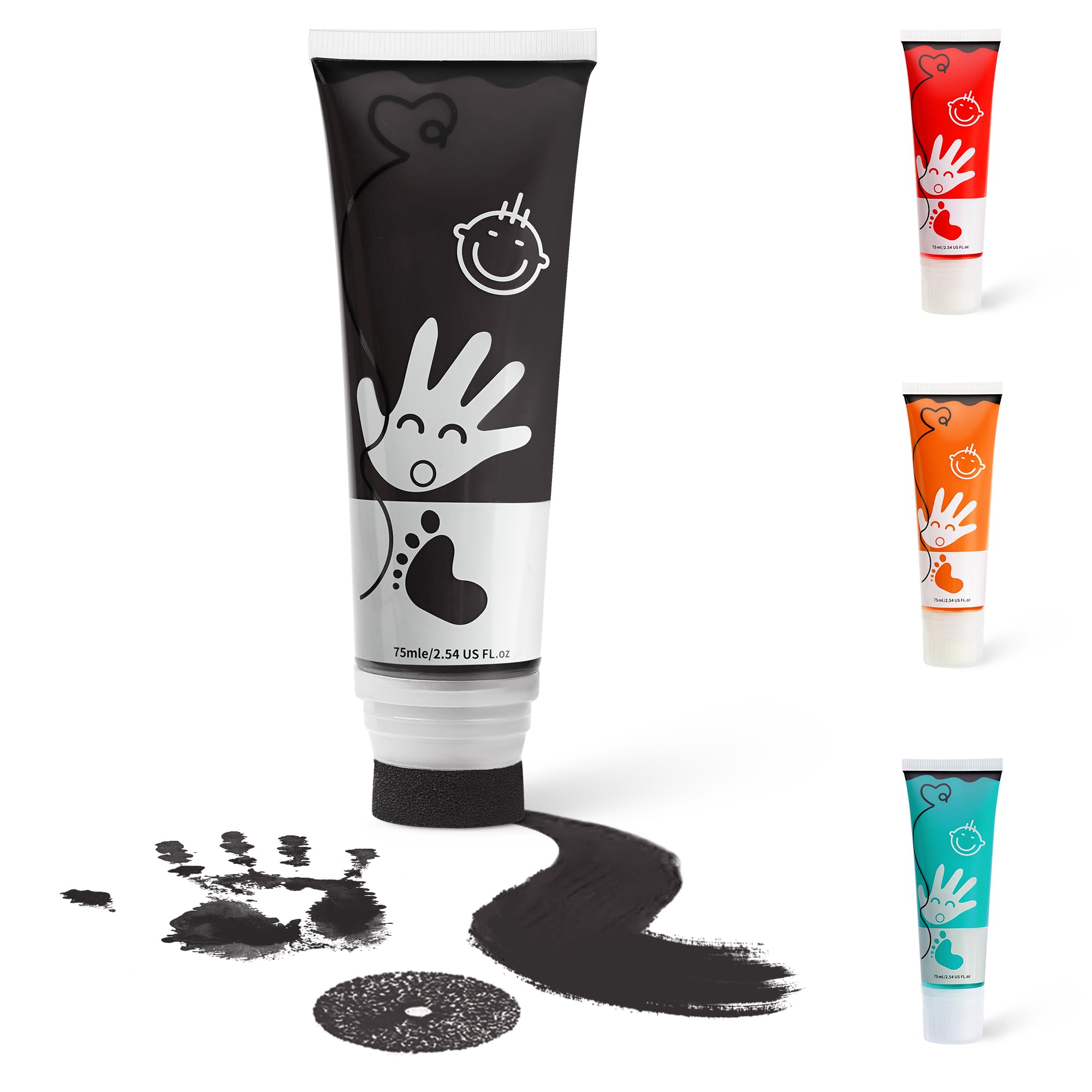 Baby Hand and Footprint Kit Baby Safe Paint for Handprints Non Toxic &Acid-Free, with Sponge Attachment for Easy Colour Application Dog Paw Print Kit Easy to Wash Off 75ml/Tube (Black)