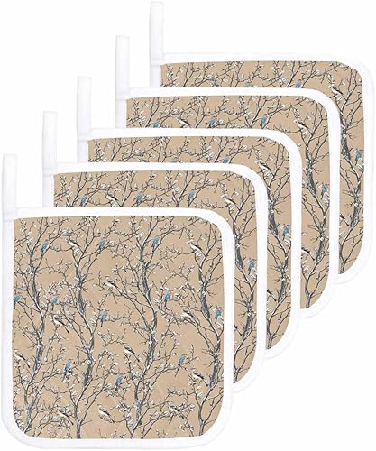 Miniatura 7 de 2 Packs Blossom Bird Pot Holders Sets for Kitchen,Oven Pan Plate Bowl Pads Heat Proof Mat with Hanging Loop,Terry Cloth Potholders Soft Grip for
