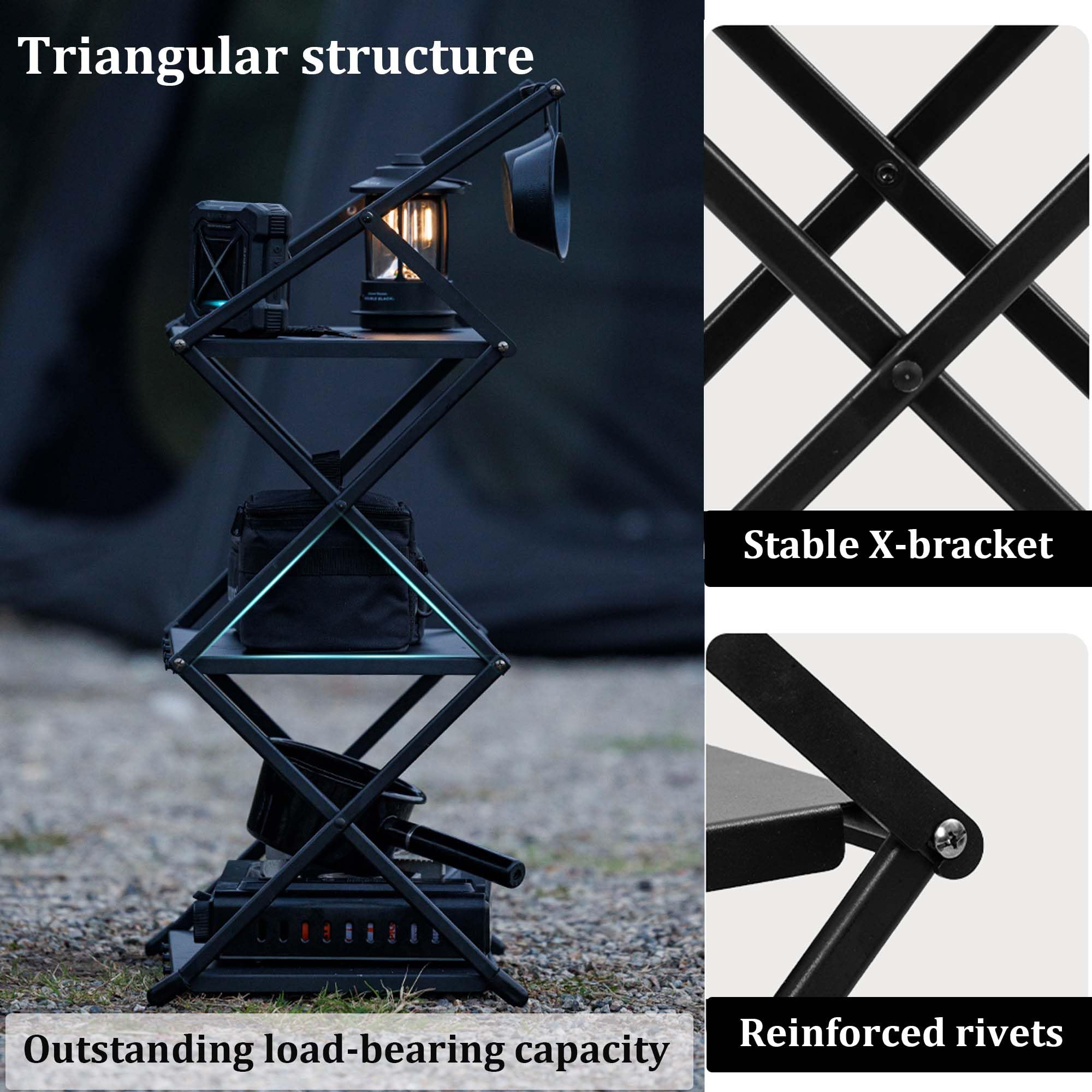 windhike Blackdog Table Pliante Multifonction à 3 étagères, 2,1 kg, Structure Triangulaire, Haute capacité de Charge, en Alliage d'aluminium, Table Pliante Portable IGT pour Camping en Plein air