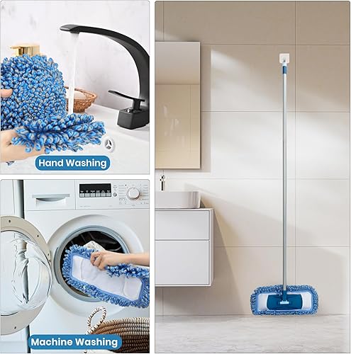Miniatura 7 de MAVRIZ Trapeador de polvo para suelo de madera dura, lavable en húmedo y seco, con mango largo de 58 pulgadas, mopa de microfibra giratoria de 360°