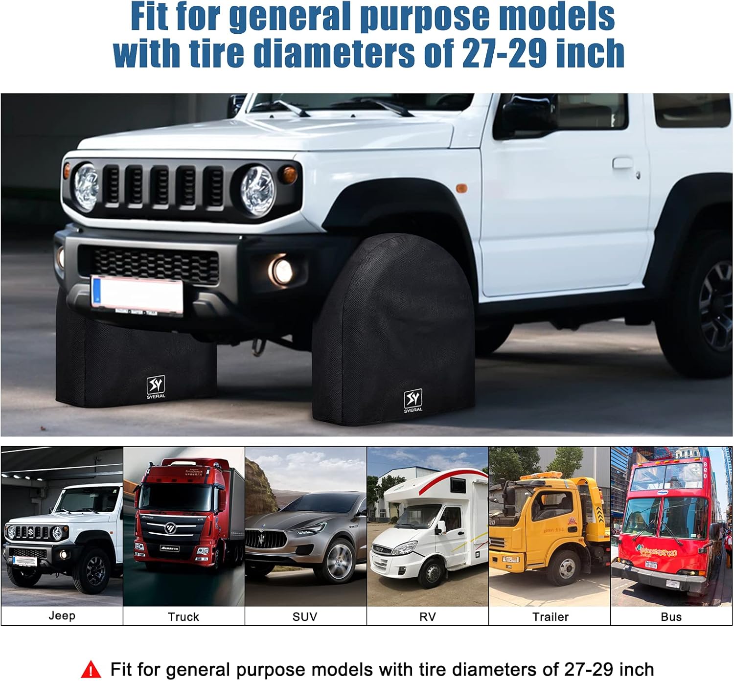 SYERAL Tire Covers Set of 4,Upgraded 5 Layer Nonwoven RV Wheel Covers, Waterproof Anti-UV Snow Sun Rain Tire Protectors Covers for Trailer,Camper,RV,Truck,SUV,27-29inch(M) Balck : Automotive