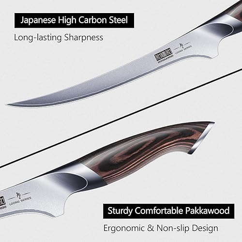 Miniatura 4 de HOSHANHO Cuchillo de filete de 9 pulgadas, cuchillo de deshuesado súper afilado en acero inoxidable de alto carbono, cuchillos japoneses