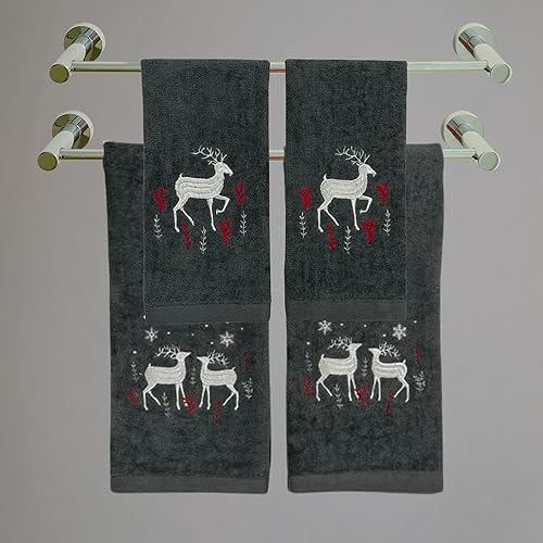 Miniatura 190 de Juego de 2 toallas de mano de baño de Navidad, color gris oscuro, 100% algodón, bordadas, diseño de copos de nieve, 16 x 25 pulgadas, toallas 24 Let