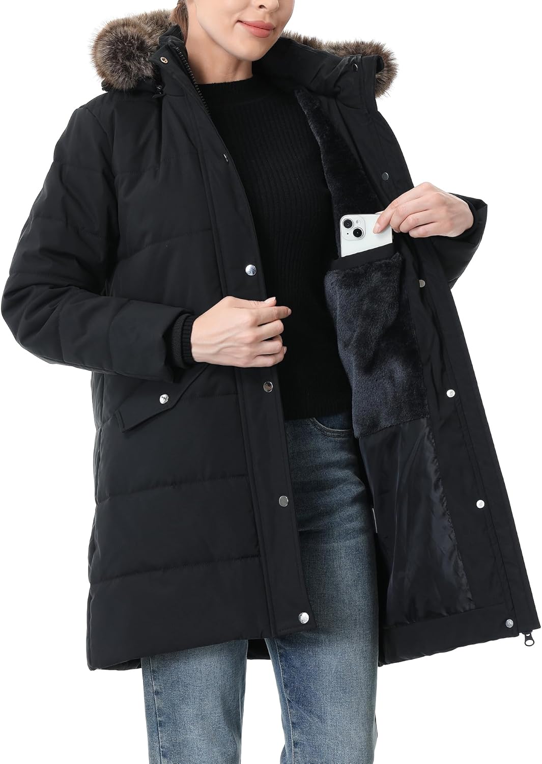 TYBBNY Women's Winter Coat Waterproof Long Insulated Parka with Detachable Hood - Image 7