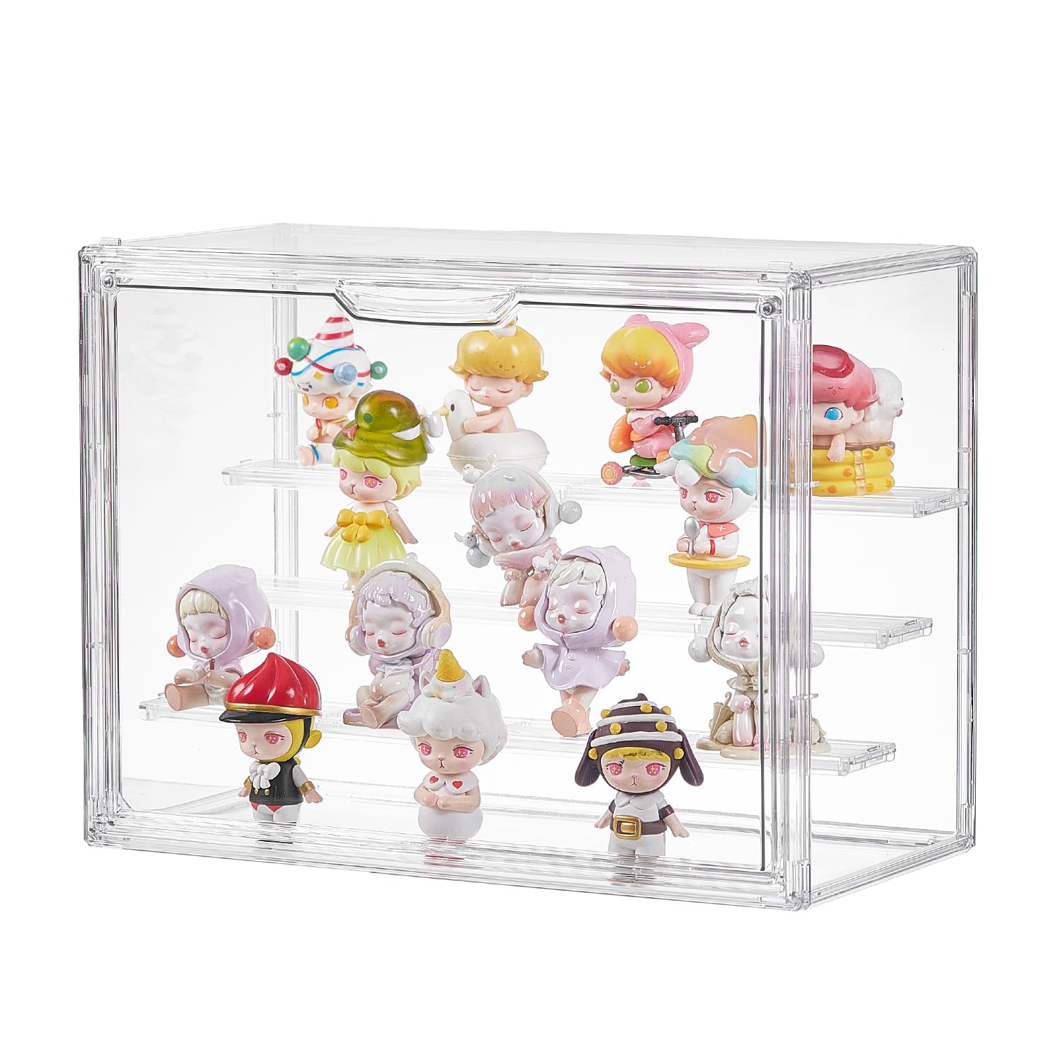 3 Tiers Clear Acrylic Display Case, Plastic Storage Bins with 2 Adjustable Divider and Magnetic Door,Stackable Display Box for Figures Showcase (XLarge -with 3 partition plate-1pack)