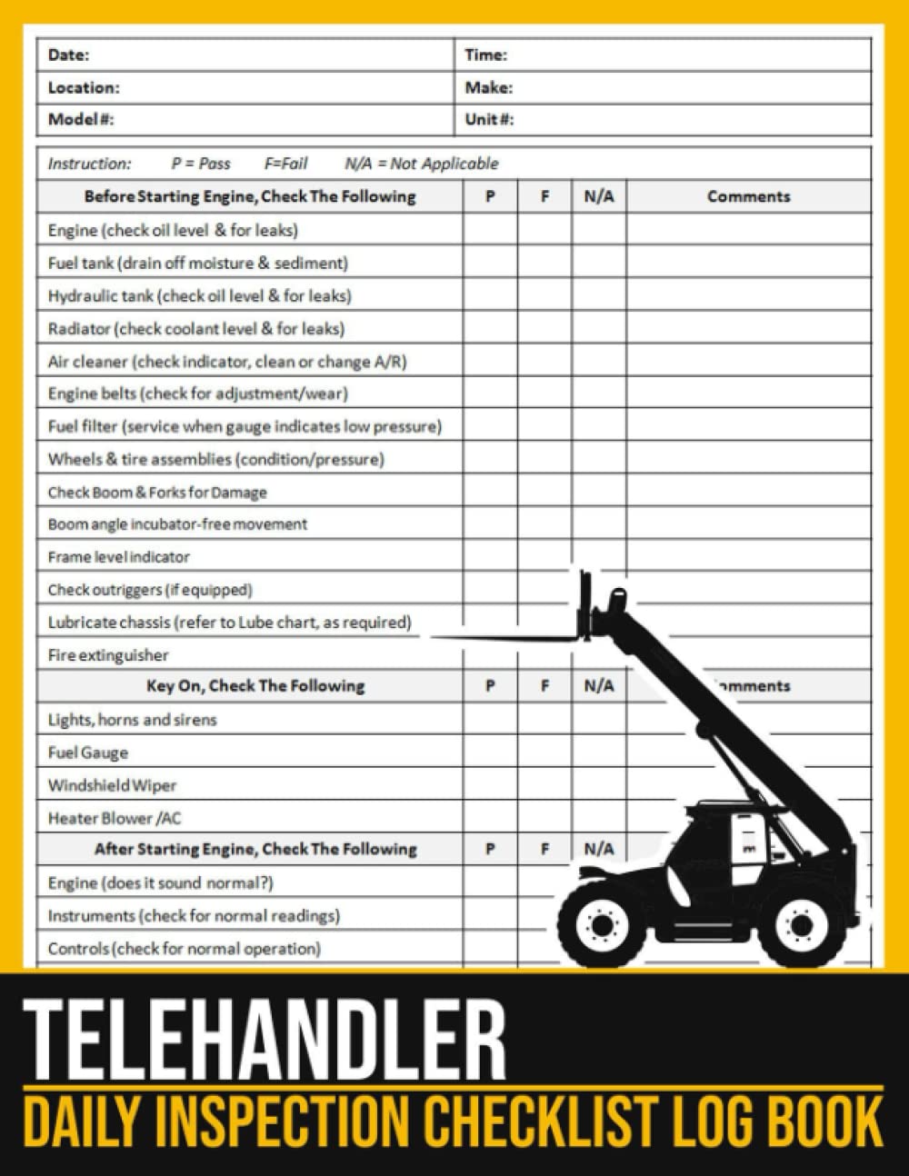 Telehandler Daily Inspection Checklist Log Book Telehandlers PreUse