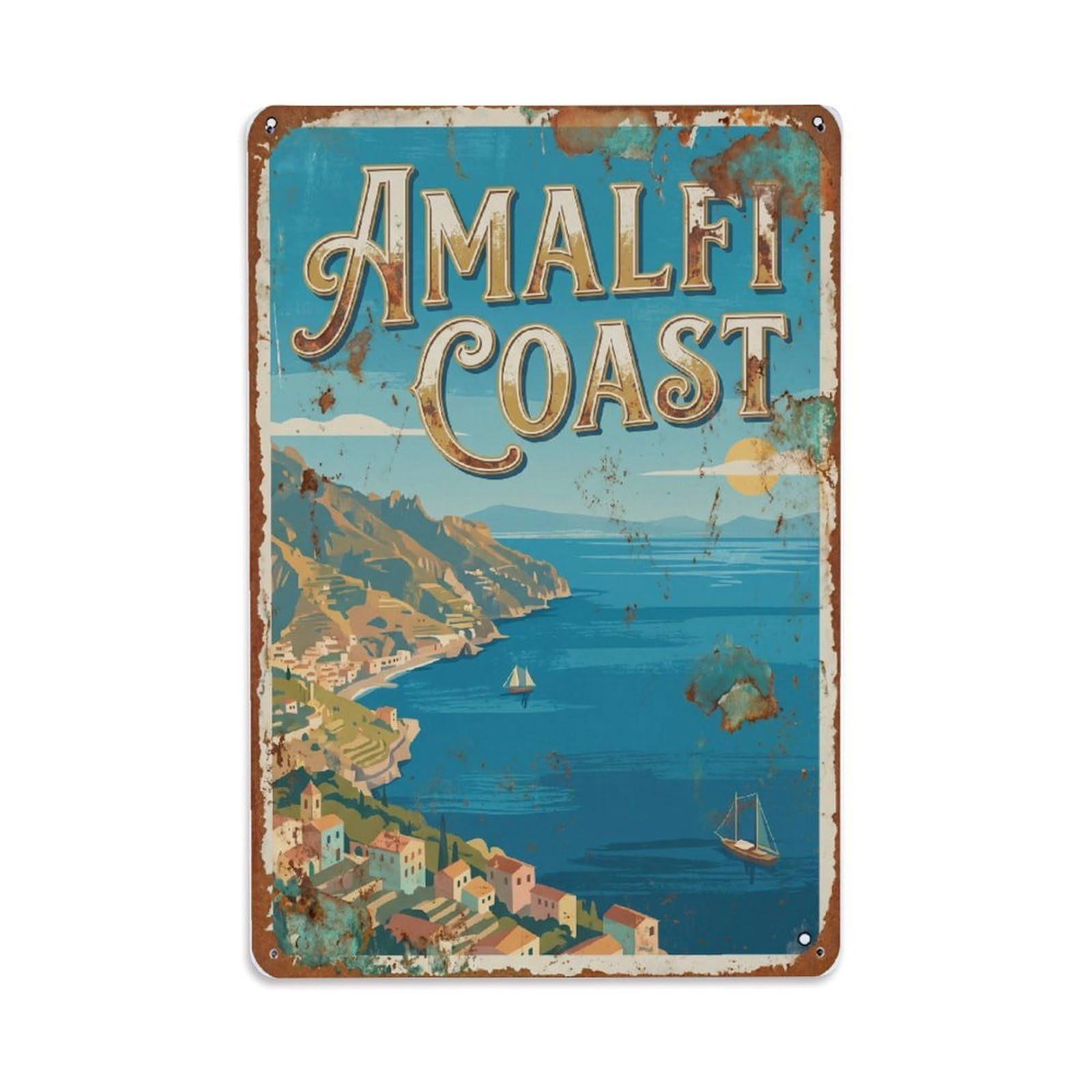Vintage Travel Seascape Italy Azure 1 Metal Tin Sign Plaque Wall Decor for Cafe, Club Bar, Office, Home Garden Metal Poster 8x12Inch