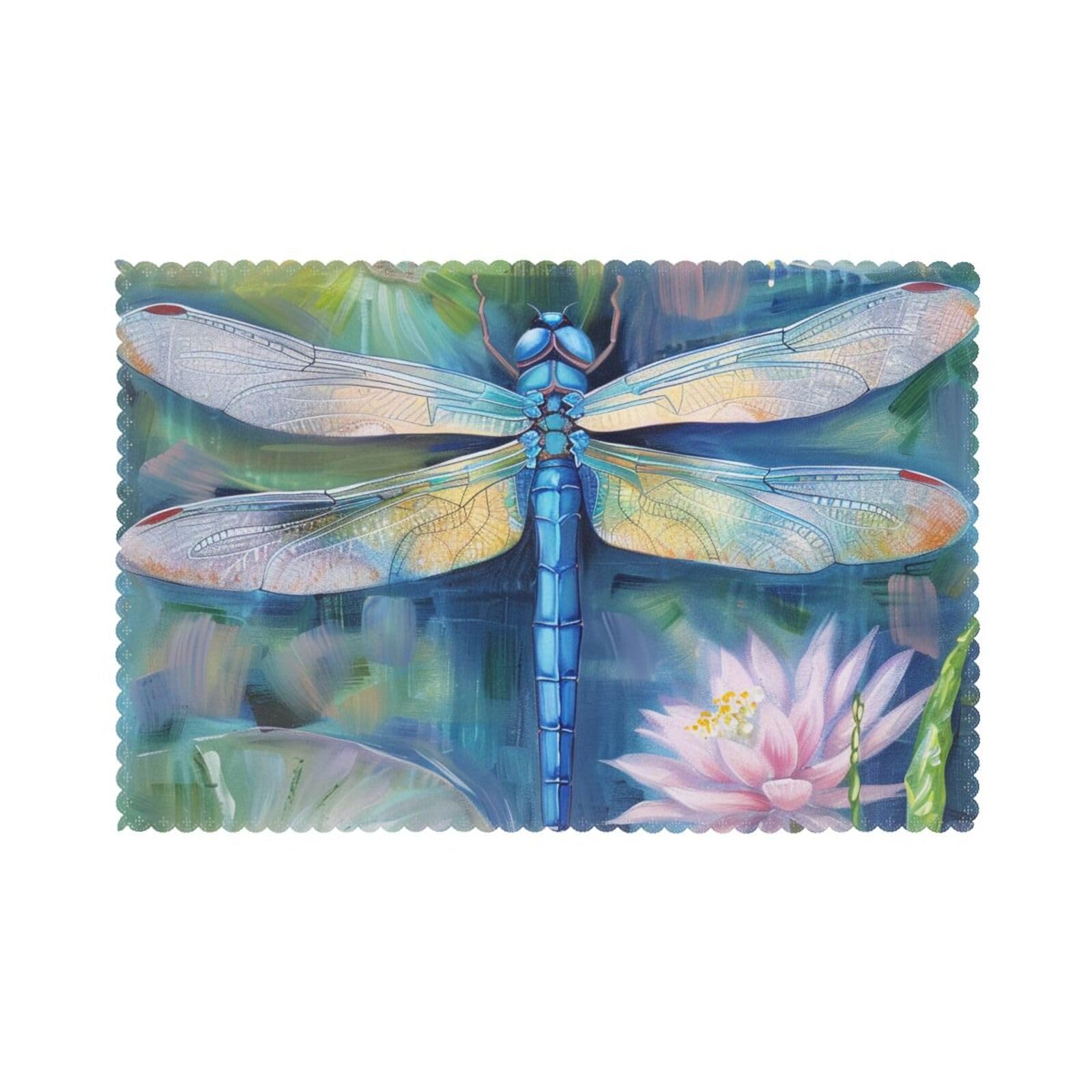 Dragonfly Painting Printed Placemat Heat Resistant Place Mats Set of 6 PCS Washable Kitchen Table Mats, 12x18 Inch