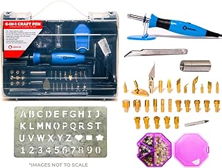 6 In 1 Wood Burning Tool Kit, Leather Tools, Hot Iron On, Soldering Iron, Hot Fix Crystals And Foam Cutter All In One by Calcor