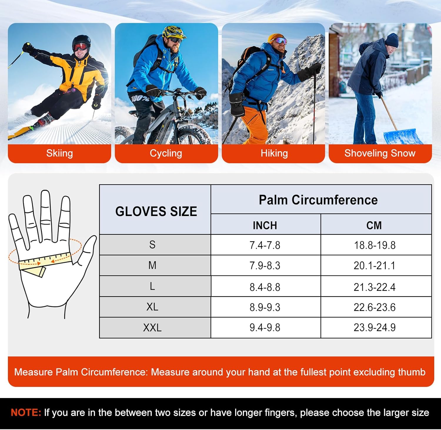 Heated Gloves for Men Women 7.4V 3200mAh Rechargeable Waterproof Electric Heated Gloves for Skiing Snowboarding Camping Hiking