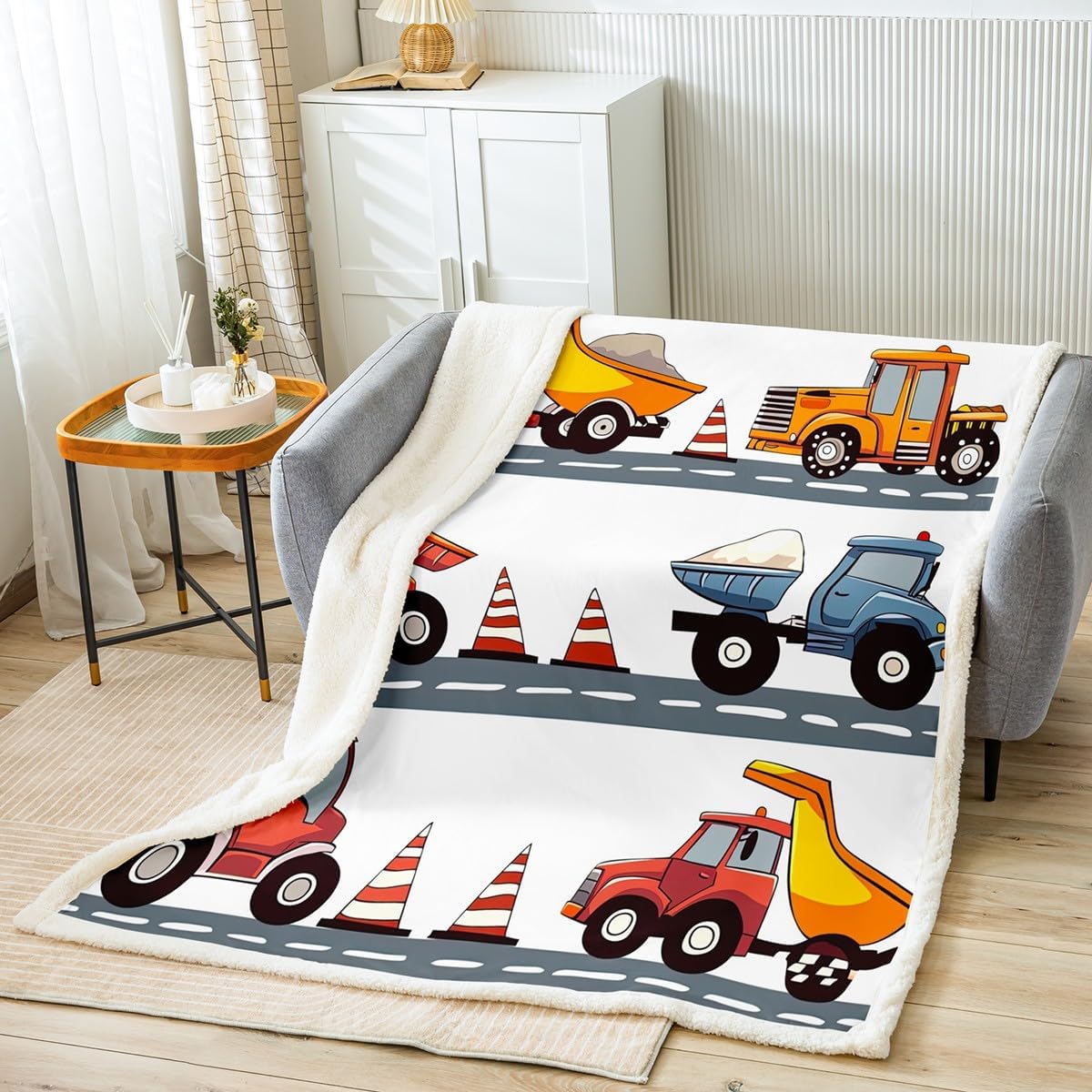 Erosebridal 3D Printed Construction Blanket Throw Excavator Fleece Blanket for Kids Teens Youth Gifts,Cartoon Truck Theme Lightweight Warm and Comfy Modern Style for Sofa Couch Throw 50"x60"