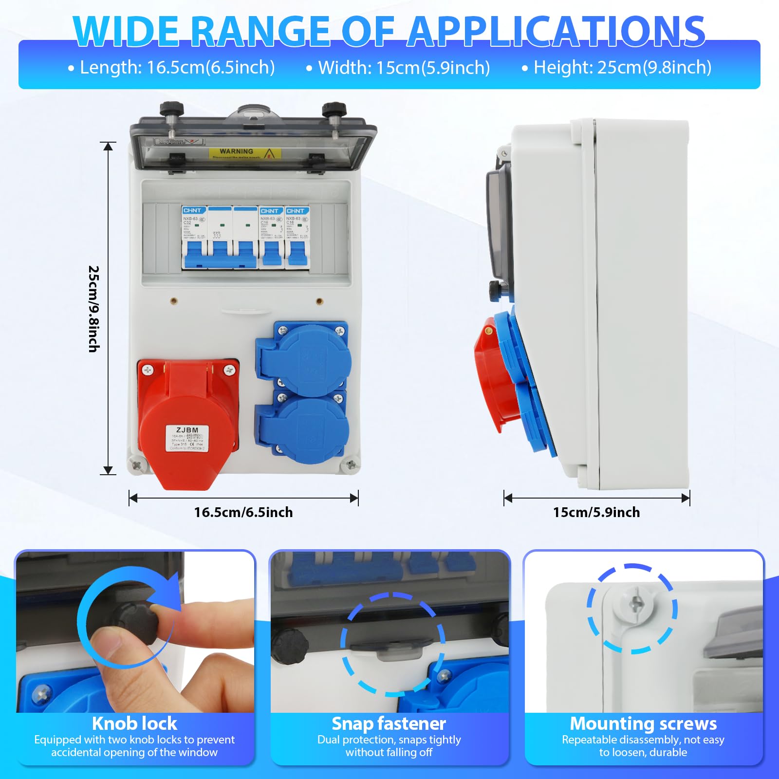 Baustromverteiler 16A verteiler Bausatz,Wandverteiler mit fi Schalter Bringen,2xSchuko-Steckdose und CEE-Steckdose,IP54 Wasserdicht Stromverteiler Steckdose,für Drinnen und Draußen Baustromverteile