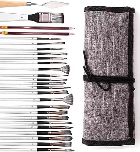 Miniatura 3 de Juego de 28 pinceles de pintura profesionales con espátula, pinceles de pintura para pintura acrílica, óleo, acuarela, gouache y lienzo para dibujo