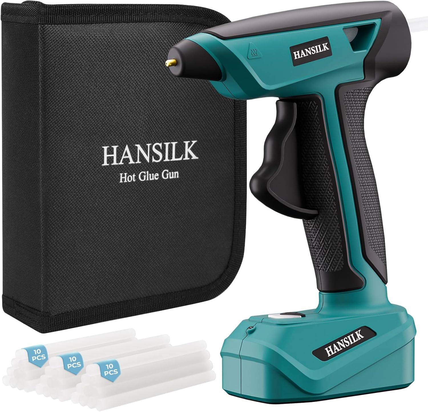 HANSILK 2000mAh Cordless Hot Glue Gun - with 30 Glue Sticks 7 mm Rechargeable Hot Glue Gun Type-C Fast Heats up to 15s, Ideal for DIY, Repairs, Crafts and DIY at Home