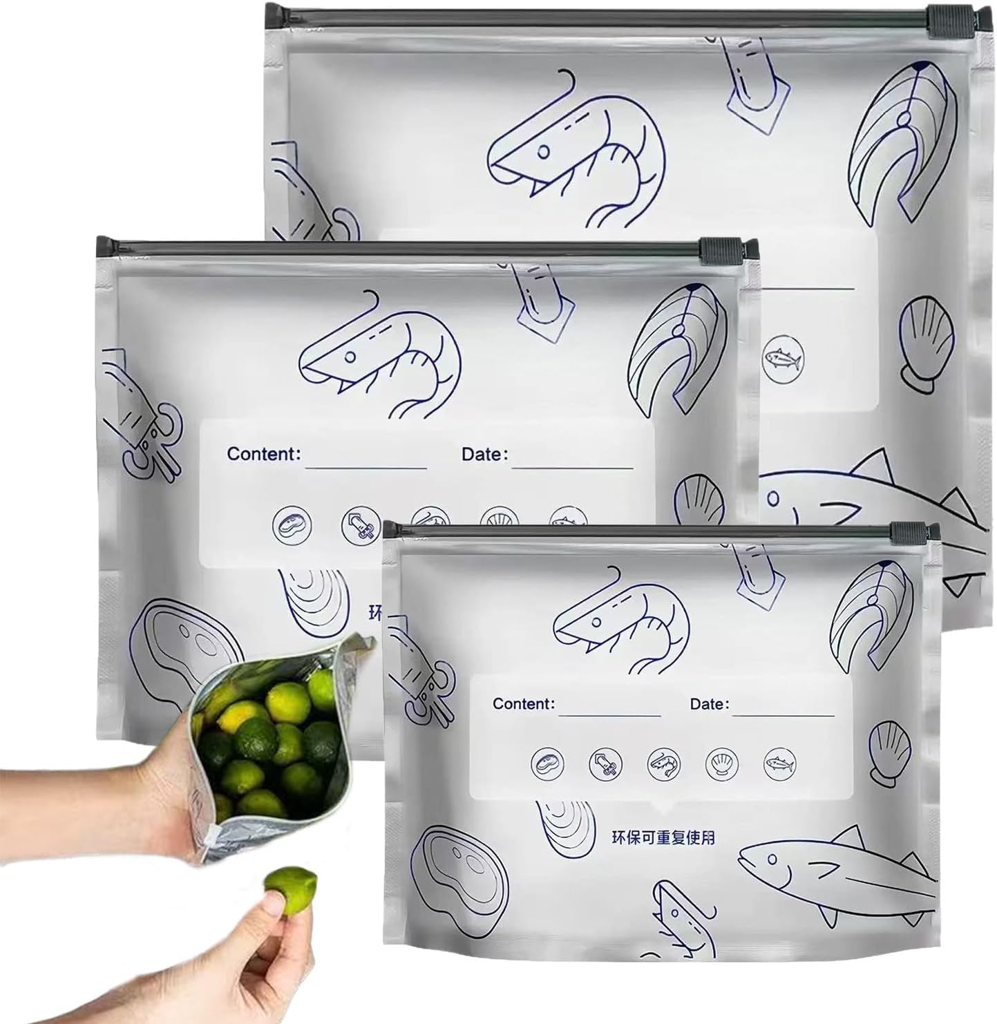 Food Storage Bags with Zipper - Resealable Zip Lock Bags for Food Storage, Aluminium Foil Freezer Organizer Kitchen Pantry Container for Seafood Meats Vegetables Snacks Candy Fruit