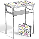 Anbte 2ft Folding Camping Table, 3 Adjustable Height Max 27.5 Small Folding Table with Storage Net Lightweight & Portable with Carry Handle, for Outdoor Indoor Camping Beach BBQ RV, Blooming Floral