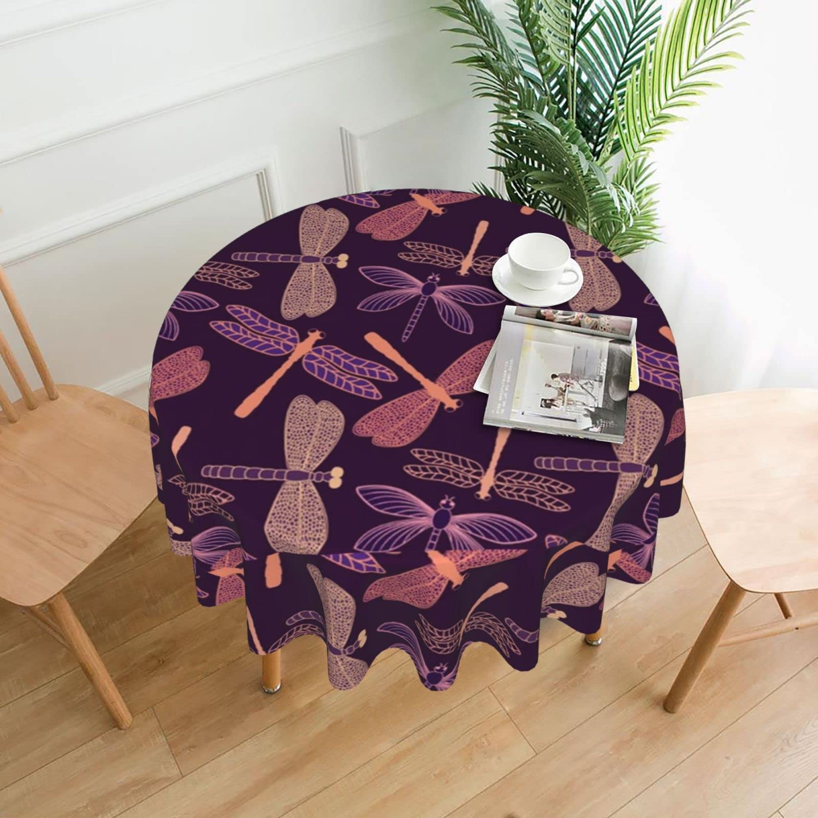 Nappe ronde en polyester libellule violette 152 cm pour buffet et pique-nique