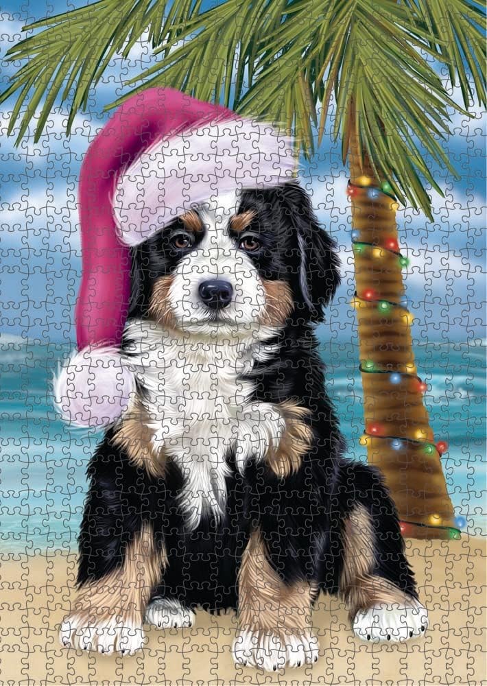 Christmas Summertime Beach Bernese Mountain Dog Jigsaw Puzzle for Adults - Animal Printed Interlocking Puzzle Game Artwork - Gift for Dog Lover's -1000 Pcs 29.5"x19.7", PZLE63007