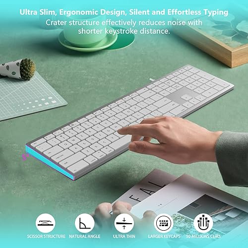 Miniatura 2 de Teclado con cable para Mac, teclado compatible con Apple, tamaño completo, 20 teclas de acceso directo multimedia, USB AUSB C, para Apple Mac