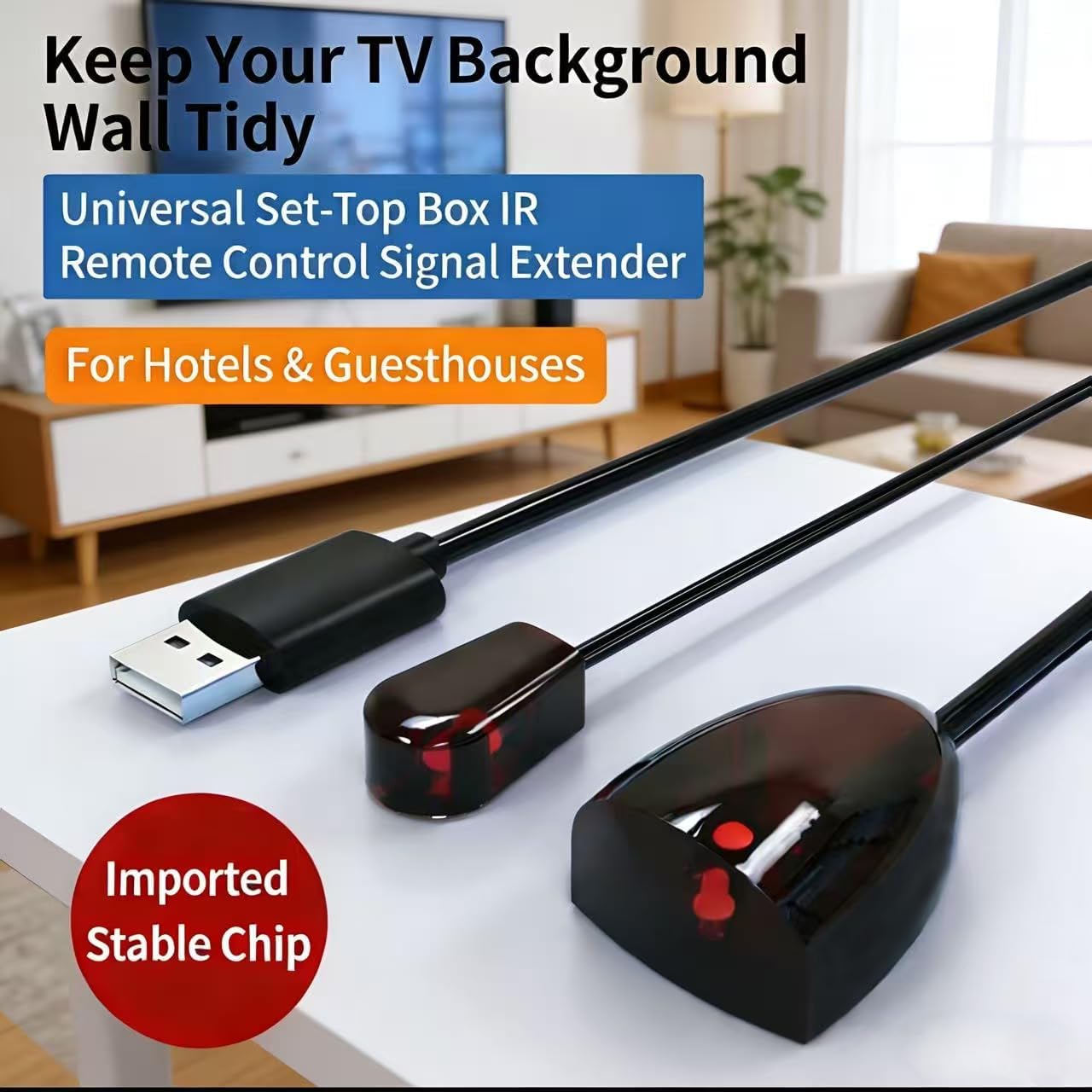 IR Extender Repeater for Cable Box, Satellite, Roku, Apple TV, Fire Stick, DVD Player – Universal Infrared Remote Control Receiver and Emitter – 15FT Signal Range, USB Powered