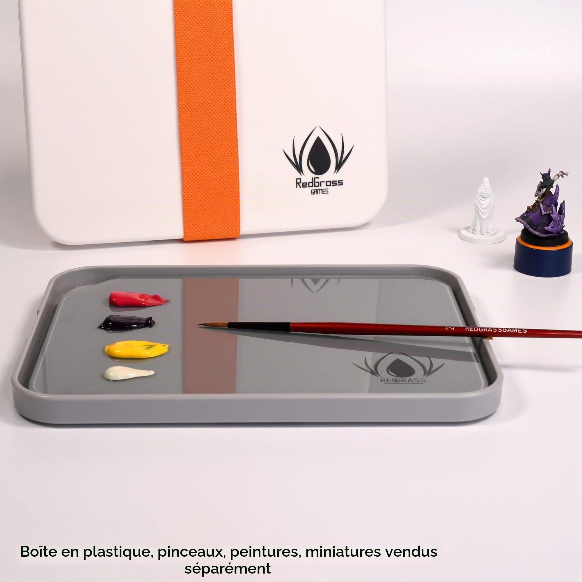 Redgrass Painter Lite Palette en Verre pour Peinture à l'huile, Acrylique, Peinture Miniature – 21,6 cm – Verre trempé avec Bords biseautés – 4 Pieds en Caoutchouc – Dos Gris Clair