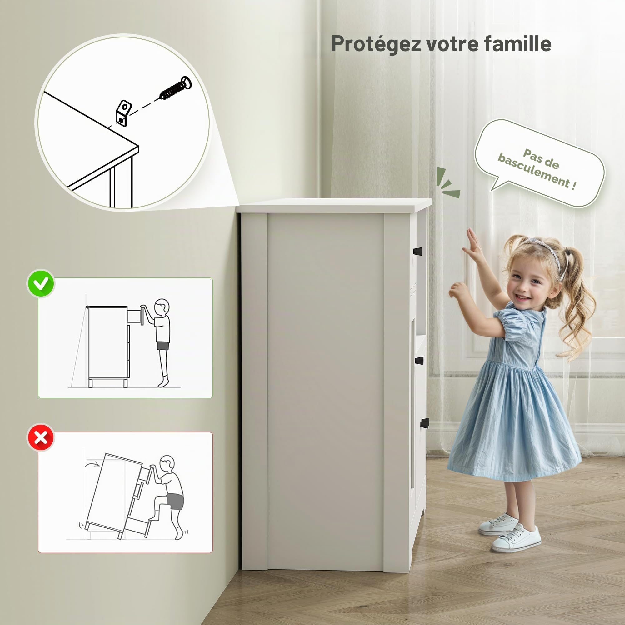 HOMCOM Buffet de Cuisine avec Plan de Travail 3 Portes tiroir Blanc