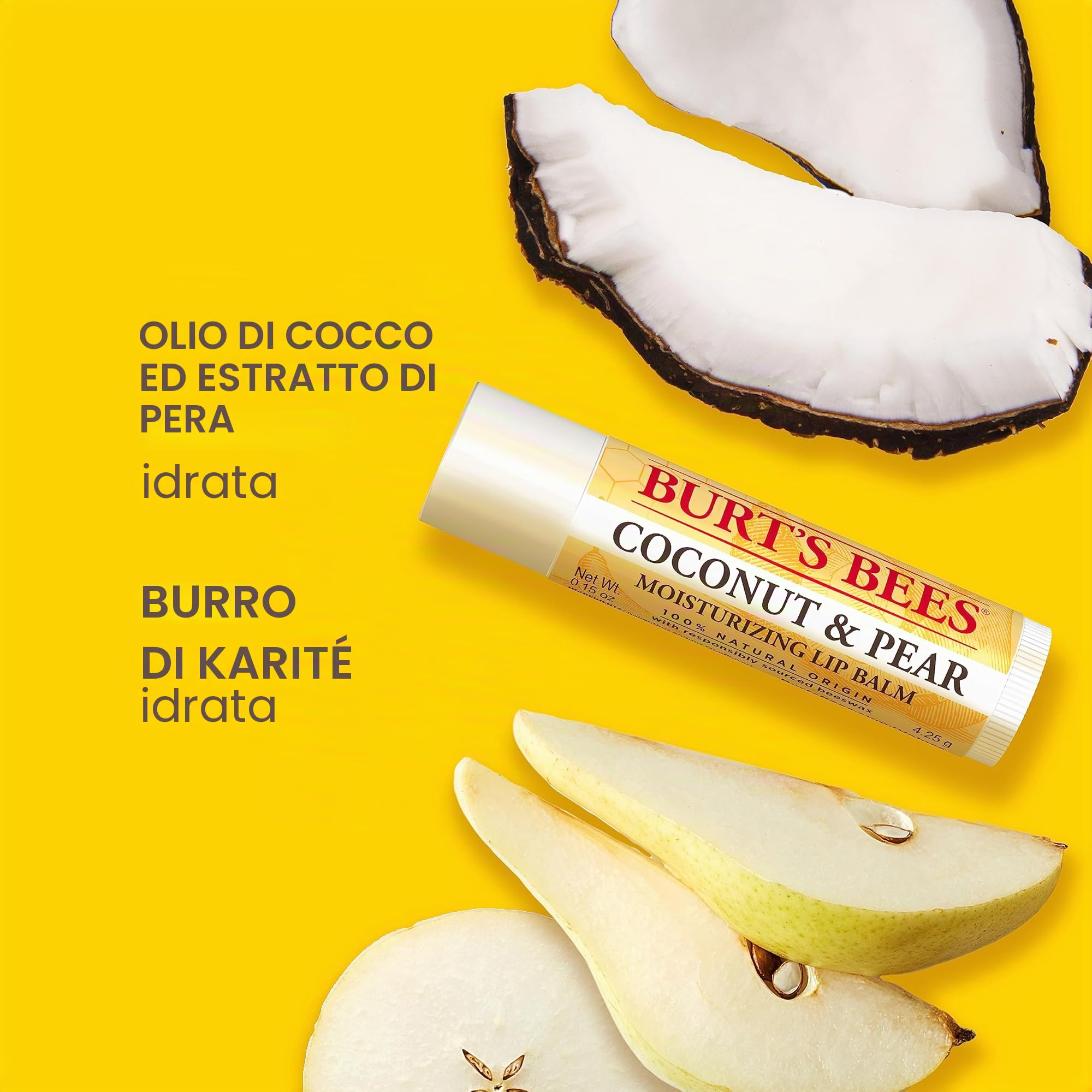 Burt's Bees Balsamo per Labbra, Confezione Multipla, Set di Balsamo per Labbra, Cera d'Api, Fragola, Cocco e Pera, Vaniglia, Best of Burt's, 4x4.25 g