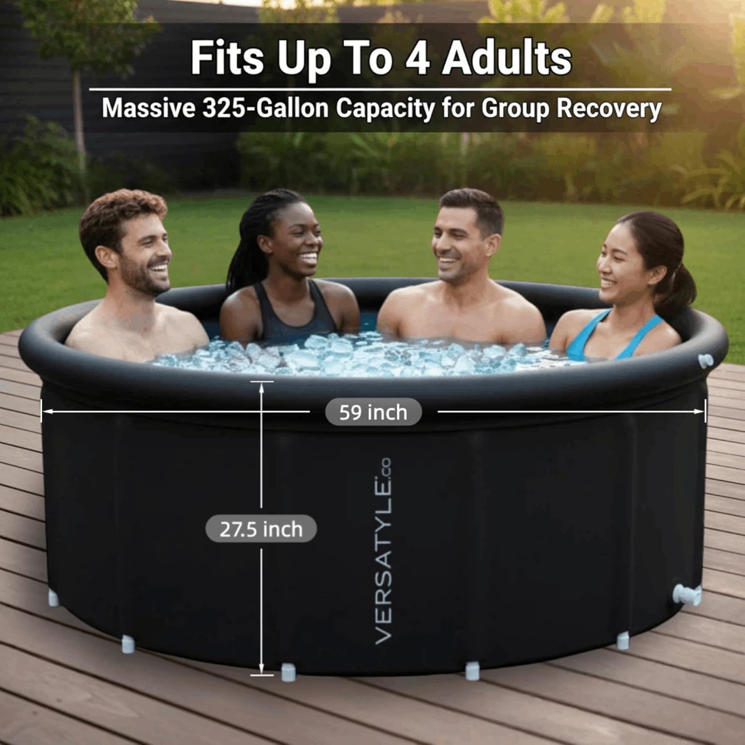 325 Gallon Portable XXL Ice Bath Tub, Ice Plunge for Recovery with Stainless Steel Support Poles, Insulated PVC, Pump, Cover & Waterproof Carry Bag, Cold Water Therapy & Muscle Relief