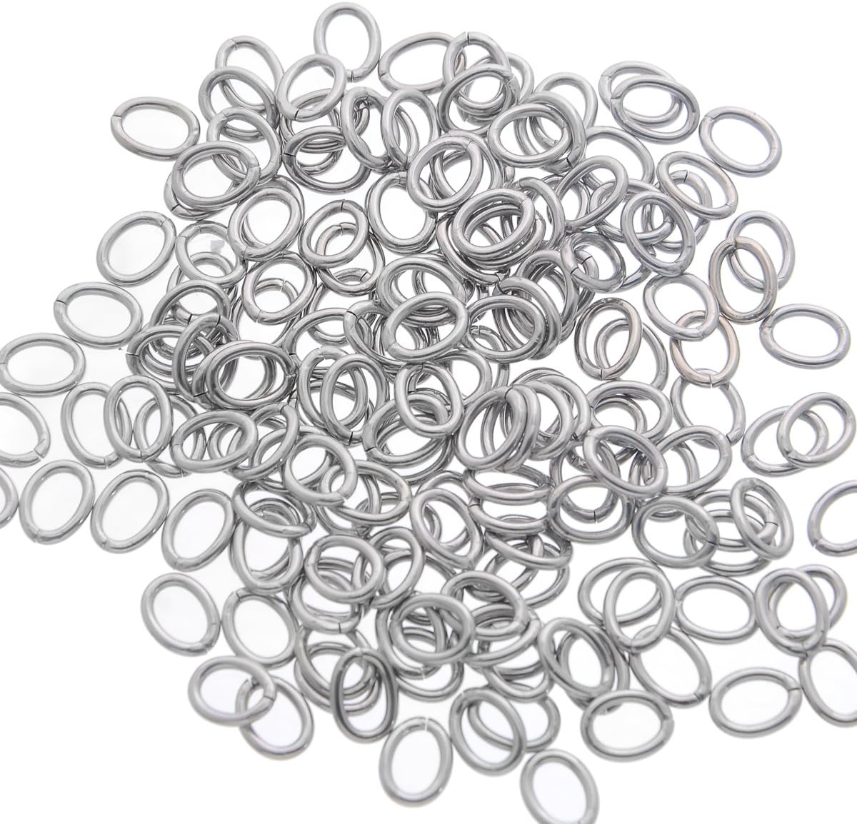 VALYRIA 100pcs Stainless Steel Open Oval Jump Rings Jewelry Findings Silver Tone 6mm x8mm
