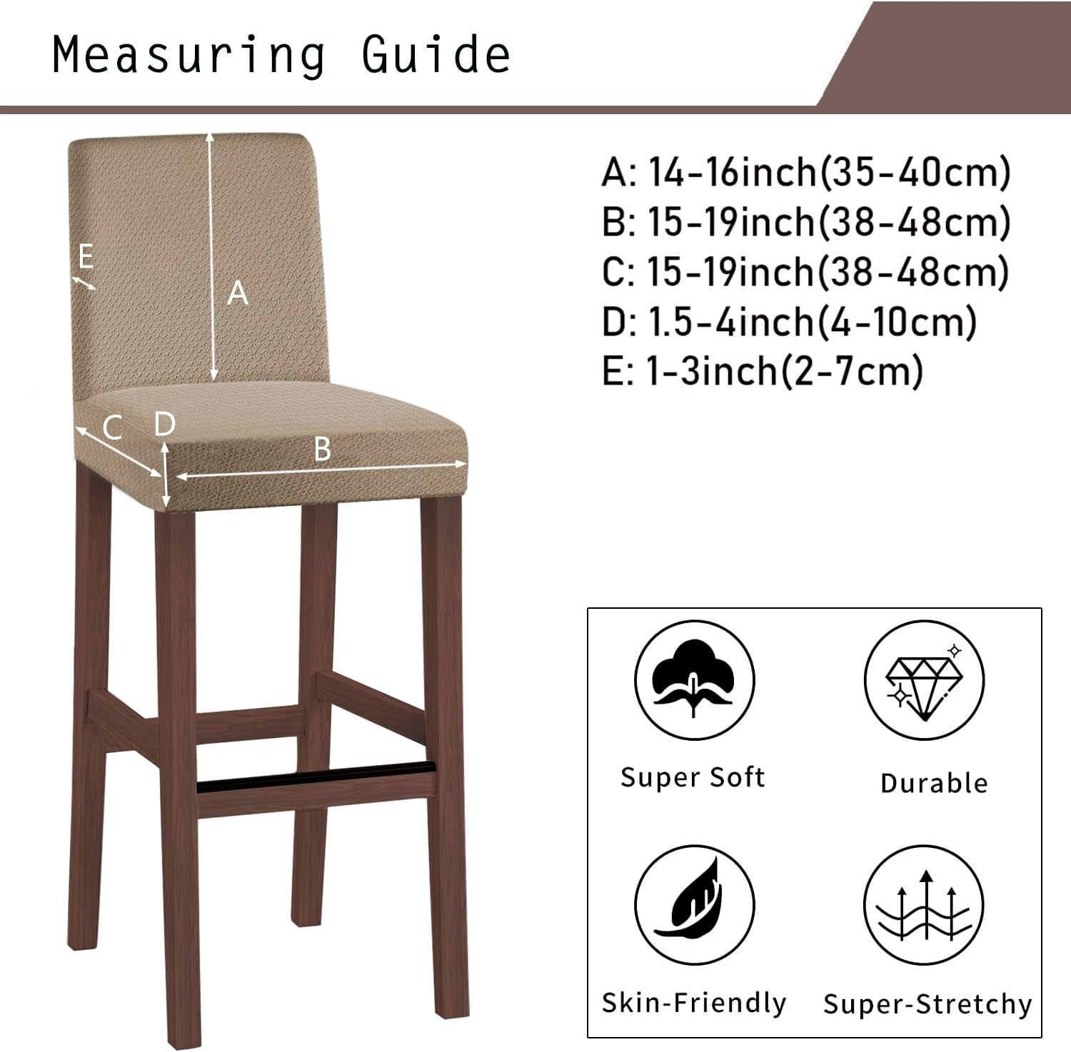 Waterproof Dining Room Chair Covers,Bar Stool Covers,Barstool Chair Slipcovers Pub Counter Seat Cover (Khaki, Set of 4)
