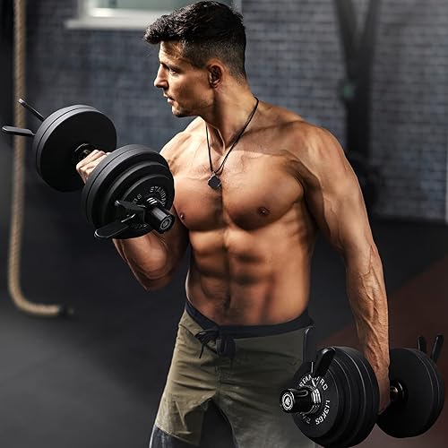 Miniatura 8 de LIONSCOOL Pares de mancuernas cargables de 16"20" en grado comercial, barra de mancuernas olímpicas de alta resistencia para entrenamiento de