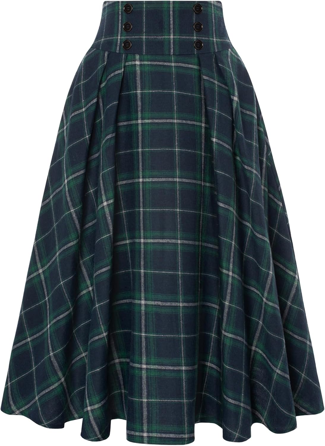 Belle Poque Plaid Skirts for Women High Waisted Midi Skirt A-line Pleated Fall Skirts 2025