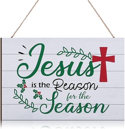 Letrero colgante de madera de Jesús con texto en inglés Jesús es la razón de la temporada, decoración de pared, decoración de pared para árbol de