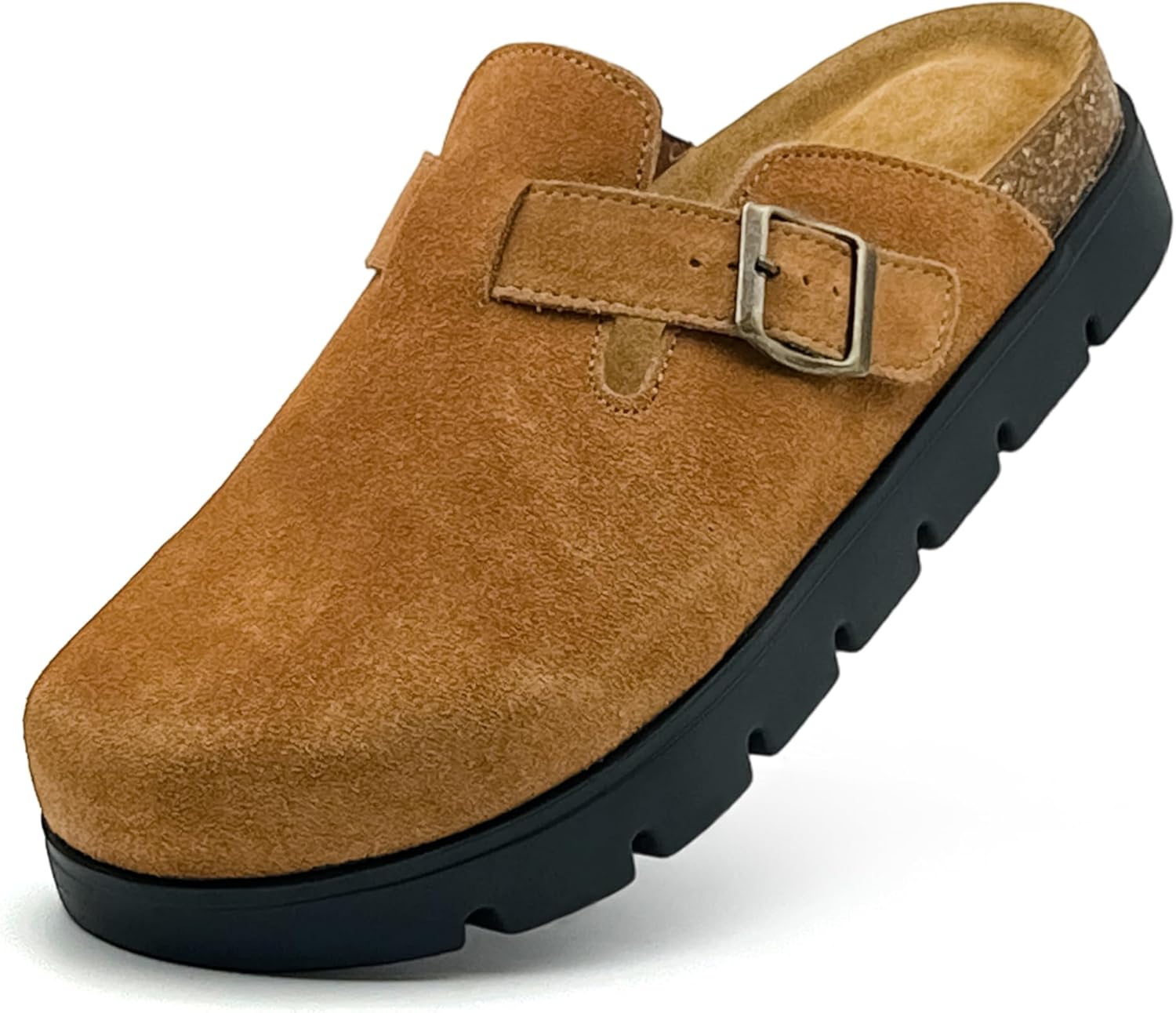 100% Genuine Leather Platform Clogs for Kids Memory Foam Insole Arch Support Non-Slip Mules & Sandals for Girls & Boys Indoor Outdoor Cute Slippers Classic Adjustable Buckle